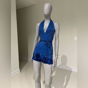 Free People Bella Sequin Beaded Romper Blue Size 2 $380